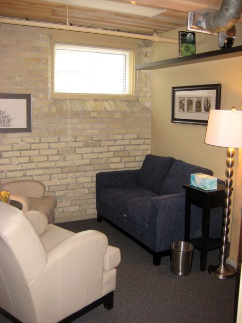 couch view of Bergen and Associates counselling office on Smith Street in Winnipeg Manitoba