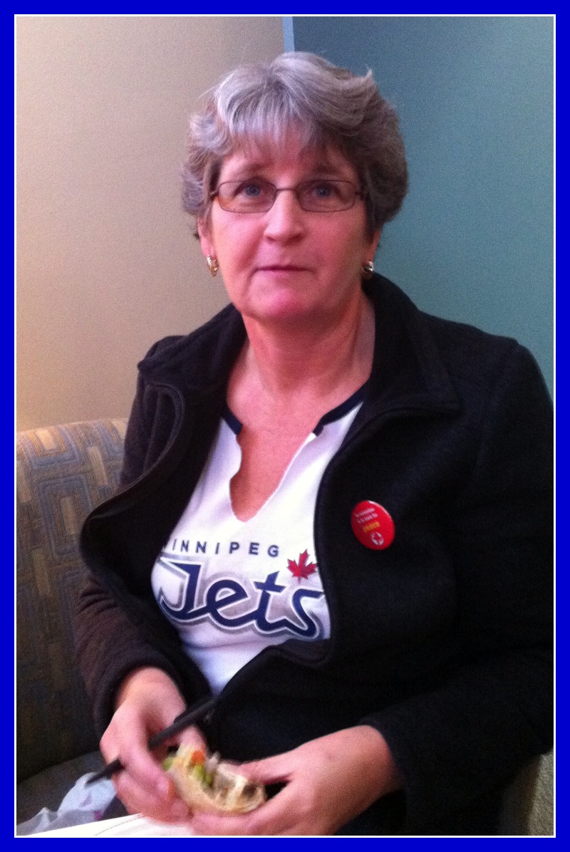 Melanie Thiessen, the office manager at Bergen and Associates Counselling left the staff meeting early to go watch a Jets game as she is a huge fan.