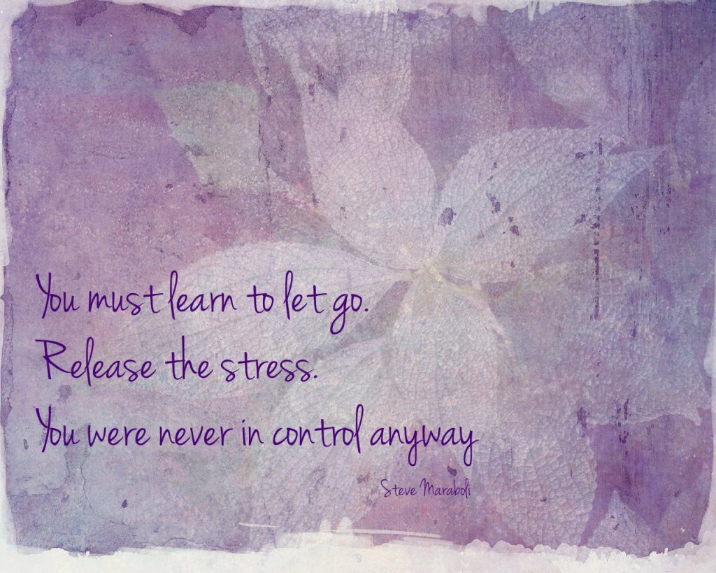 You must learn to let go. Release the stress. You were never in control anyway. Steve Maraboli. Blog by Deanna Carpentier