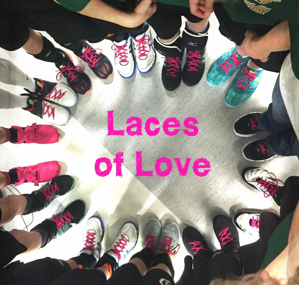 Love laces. Showing the love inside by wearing pink laces on their shoes. Loving their teammate through a symbol of support and honour for his mom.