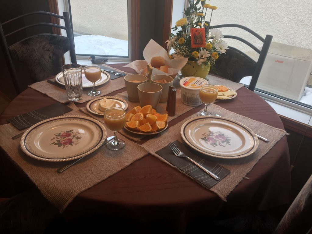 Take note men: An elegant table setting done by Carolyn Klassen's dad after her mom's back surgery. A beautiful table set by a man is admired by women..