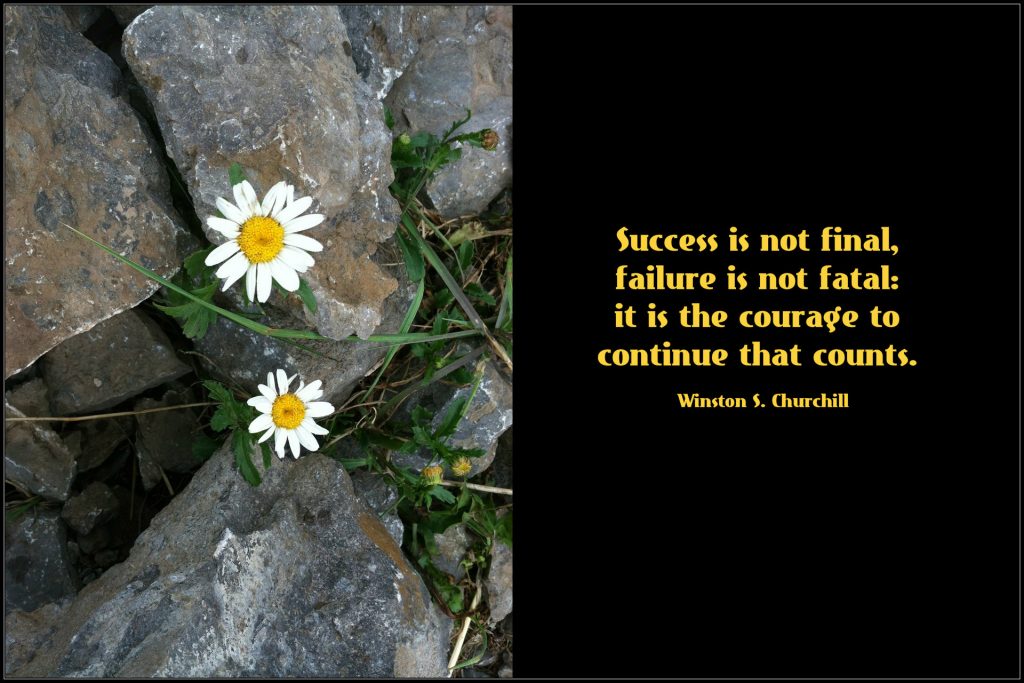 On blog about return to therapy: Success is not final, failure is not fatal: it is the courage to continue that counts.