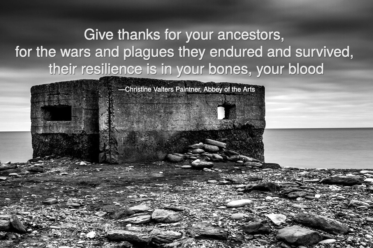 Give thanks for your ancestors, for the wars and plagues they endured and survived, their resilience is in your bones, your blood, Paintner