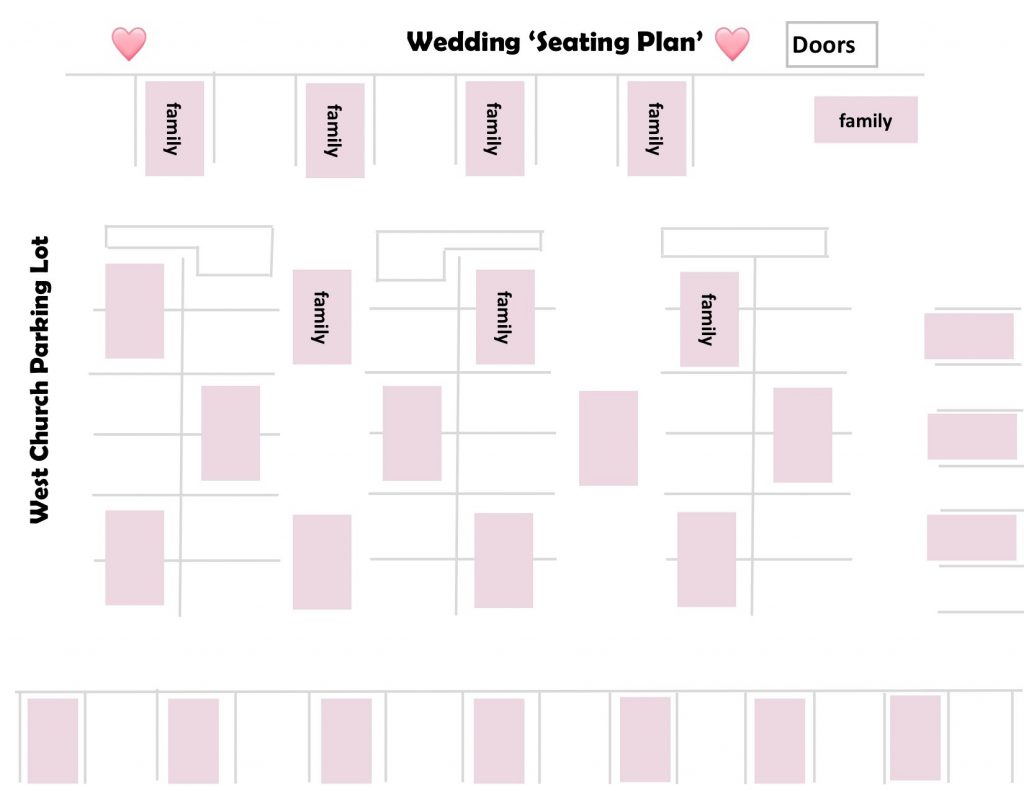 Wedding "seating plan" for the parking lot. Isn't it awesome?!