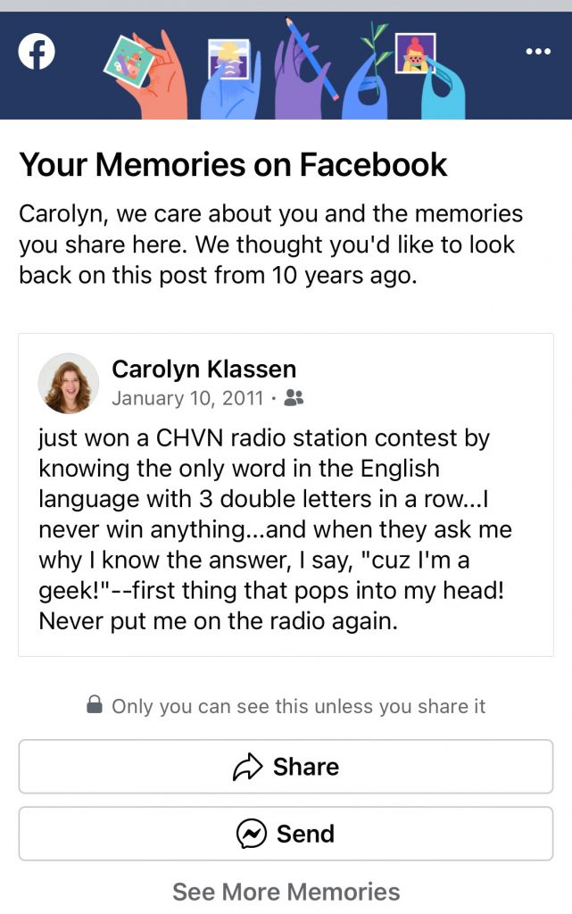 A Facebook screen shot 10 years ago today: Never again will I do radio