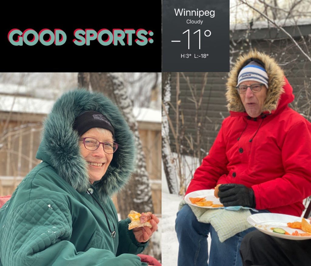 My parents--hardy folk--on a cold day outside at a wiener roast. On a blog about the day the piano was sold--the last song was played.