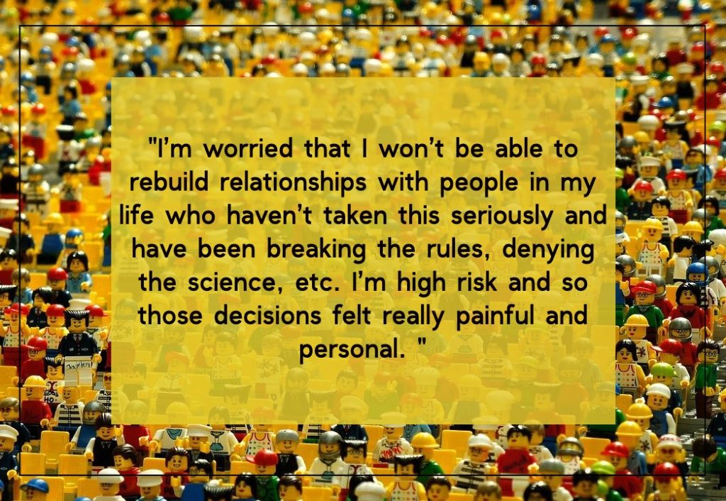 I'm worried about rebuilding relationships with people who have been breaking the rules. On article about post COVID-19 fear